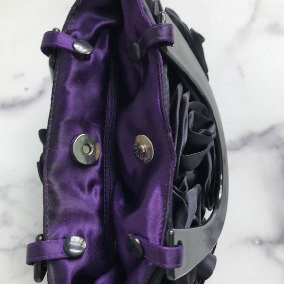 For Your Ease Only Black Satin Rosettes Evening Purse Handbag - Picture 7 of 12